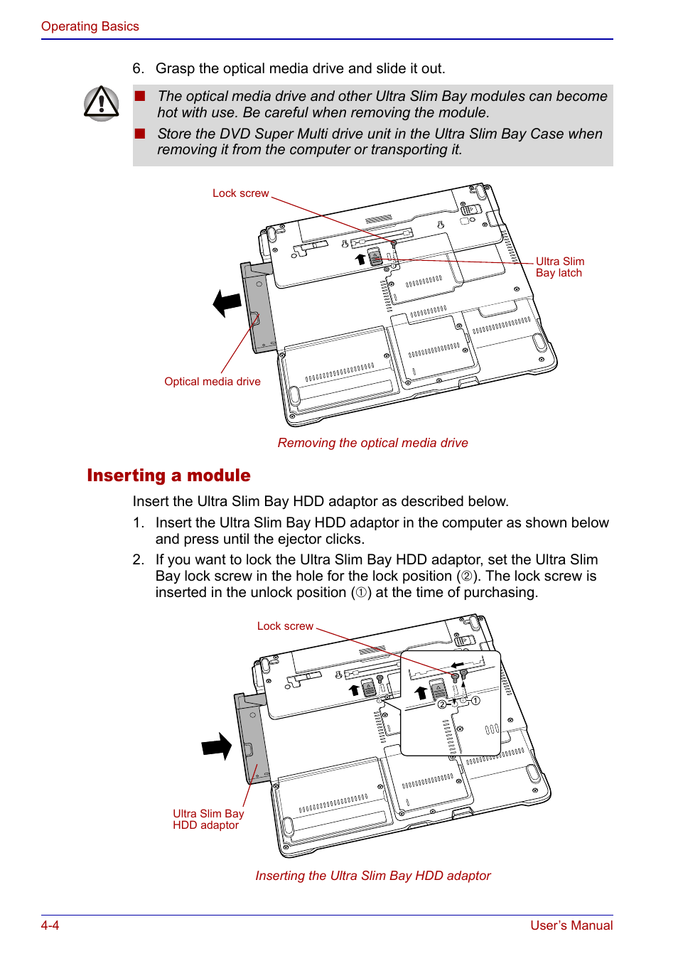 Inserting a module | Toshiba Portege S100 User Manual | Page 66 / 216