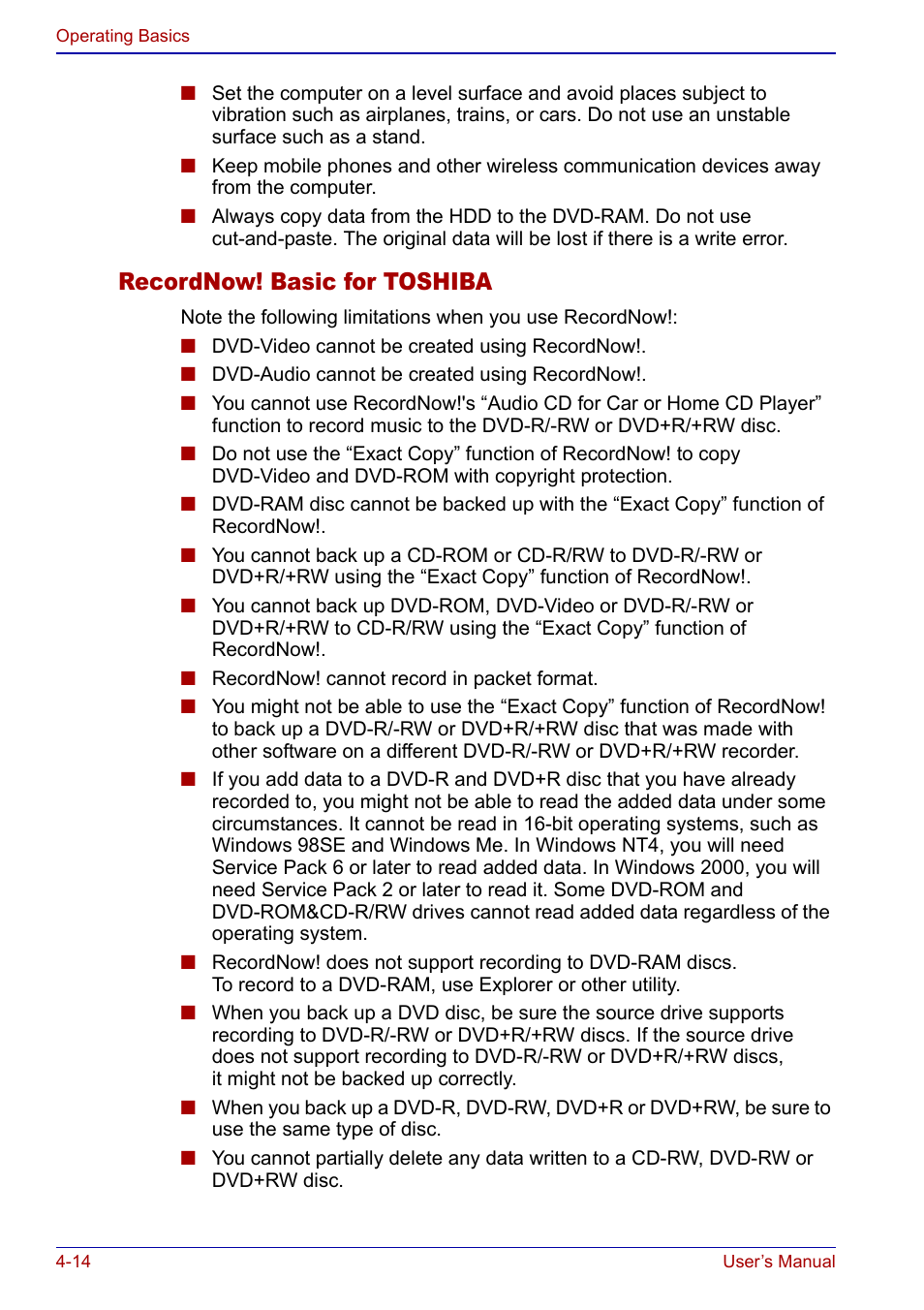 Recordnow! basic for toshiba | Toshiba Portege S100 User Manual | Page 76 / 216