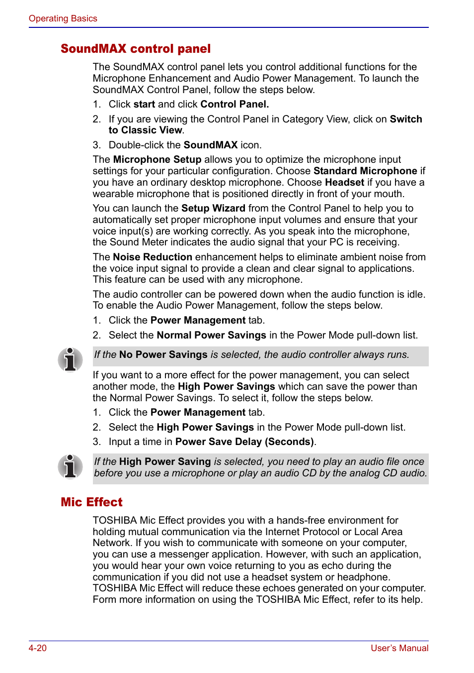 Soundmax control panel, Mic effect | Toshiba Portege S100 User Manual | Page 82 / 216