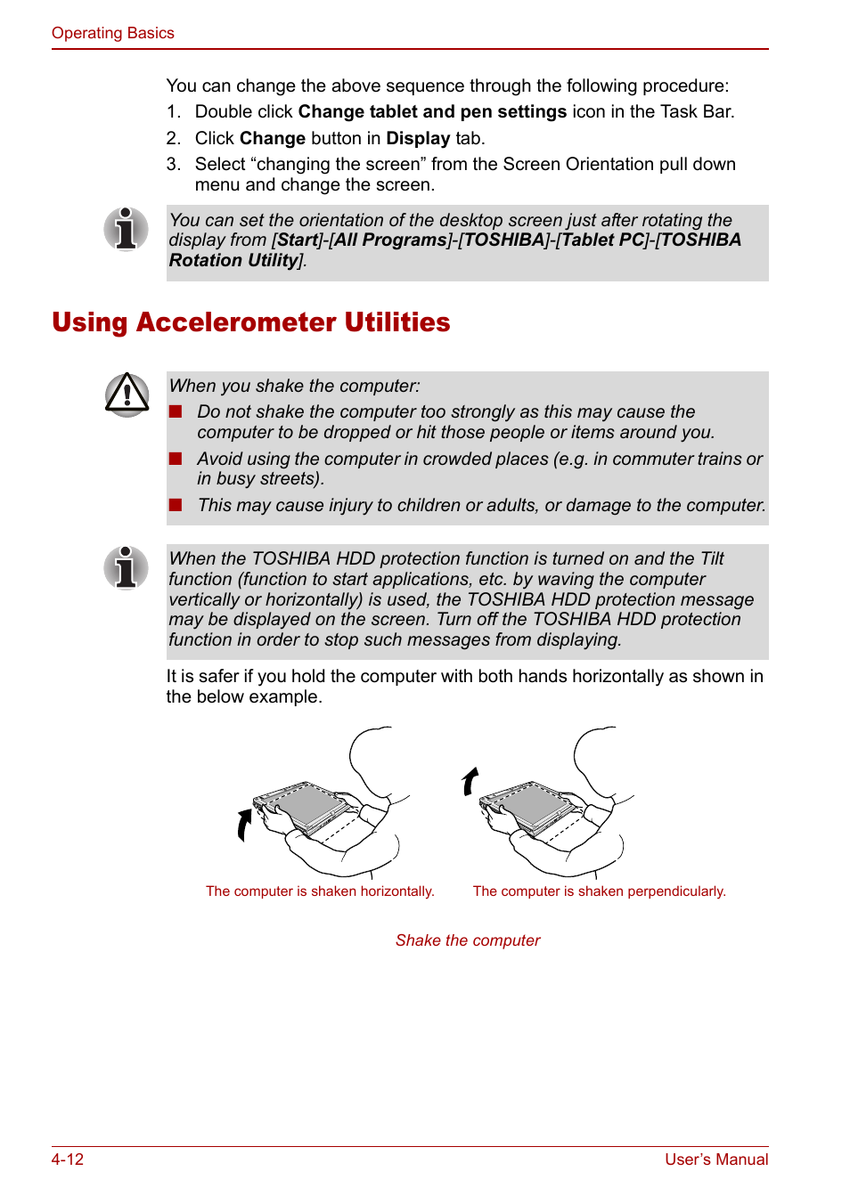 Using accelerometer utilities, Using accelerometer utilities -12 | Toshiba Tecra M7 User Manual | Page 100 / 244