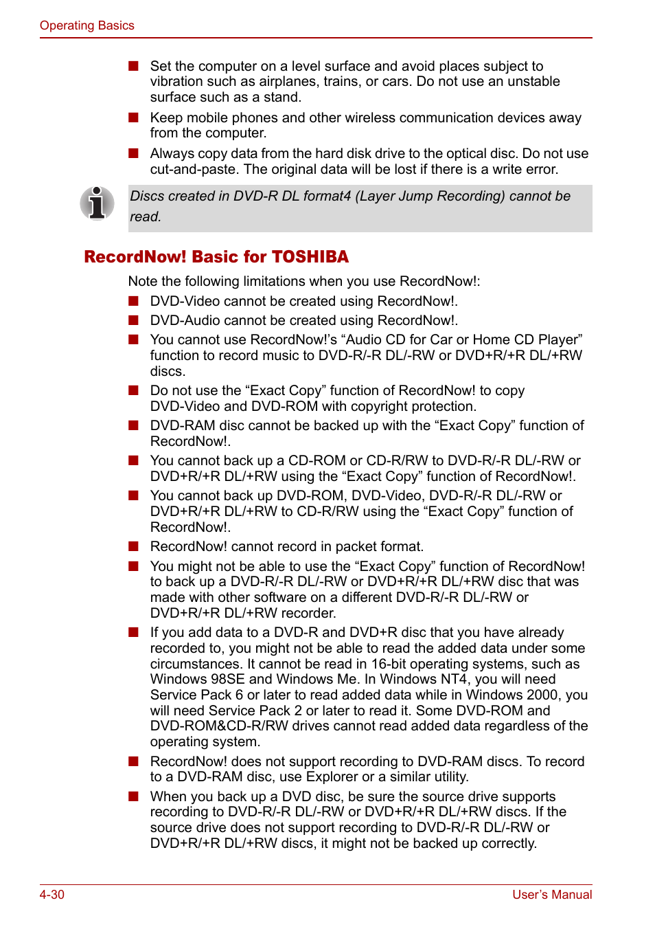 Recordnow! basic for toshiba | Toshiba Tecra M7 User Manual | Page 118 / 244