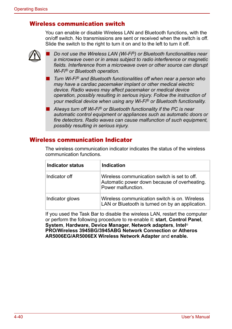 Wireless communication switch, Wireless communication indicator | Toshiba Tecra M7 User Manual | Page 128 / 244