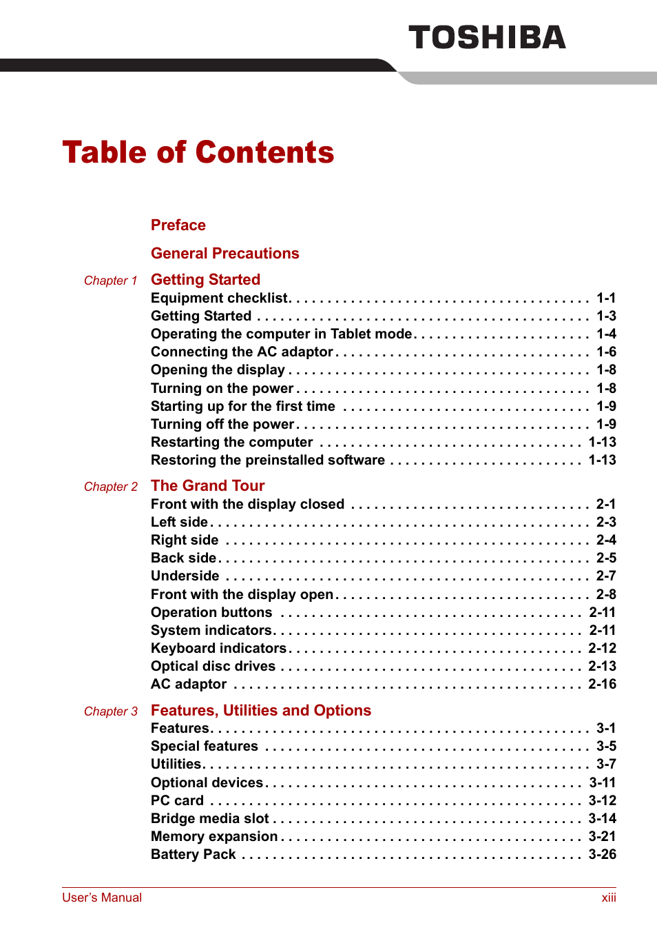 Toshiba Tecra M7 User Manual | Page 13 / 244