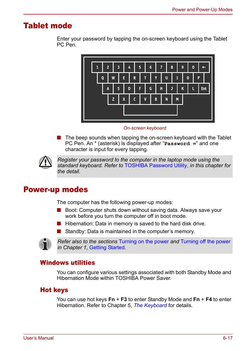 Tablet mode, Power-up modes, Tablet mode -17 power-up modes -17 | Tablet, Mode, Section in, Windows utilities, Hot keys | Toshiba Tecra M7 User Manual | Page 161 / 244