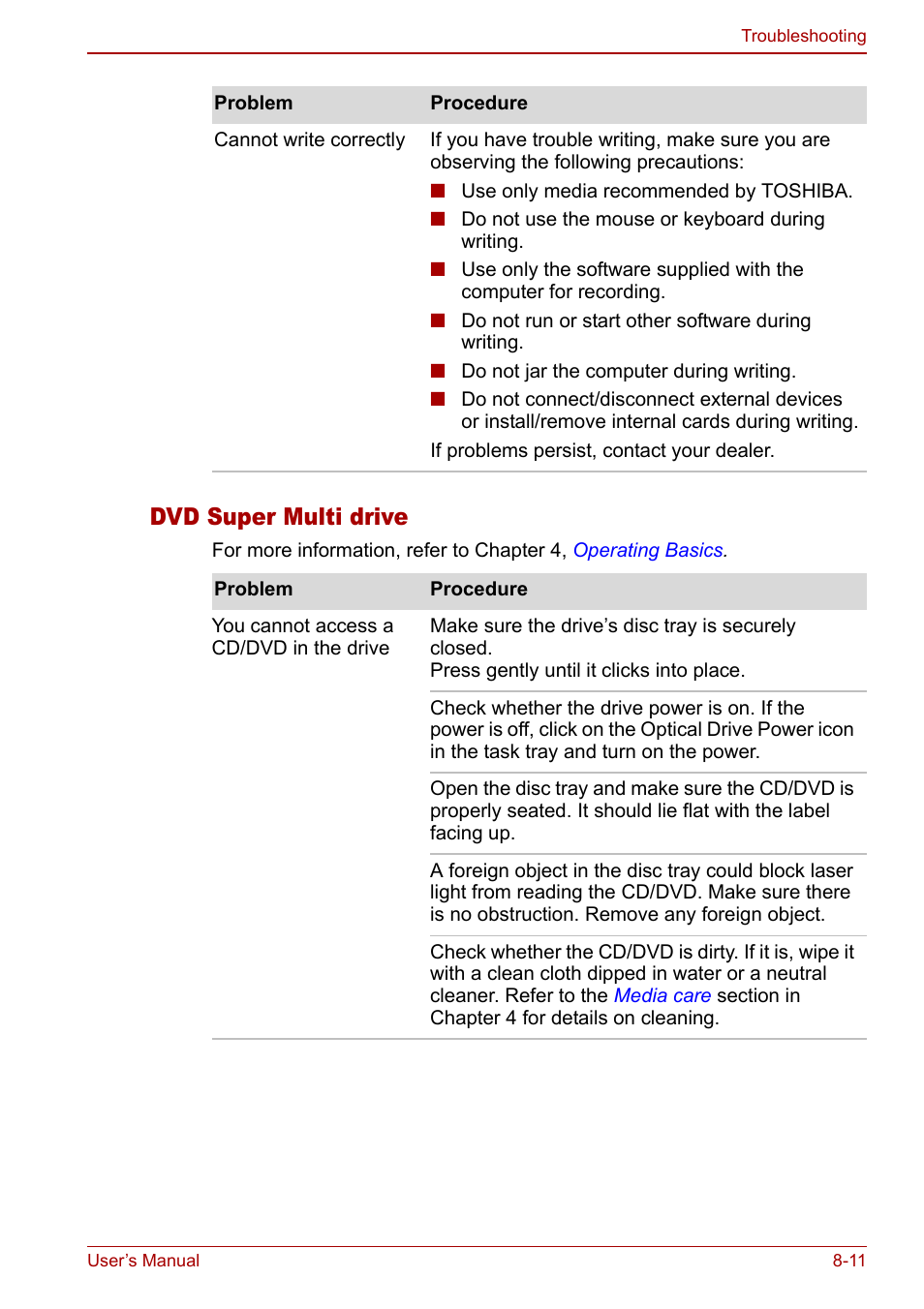 Dvd super multi drive | Toshiba Tecra M7 User Manual | Page 185 / 244