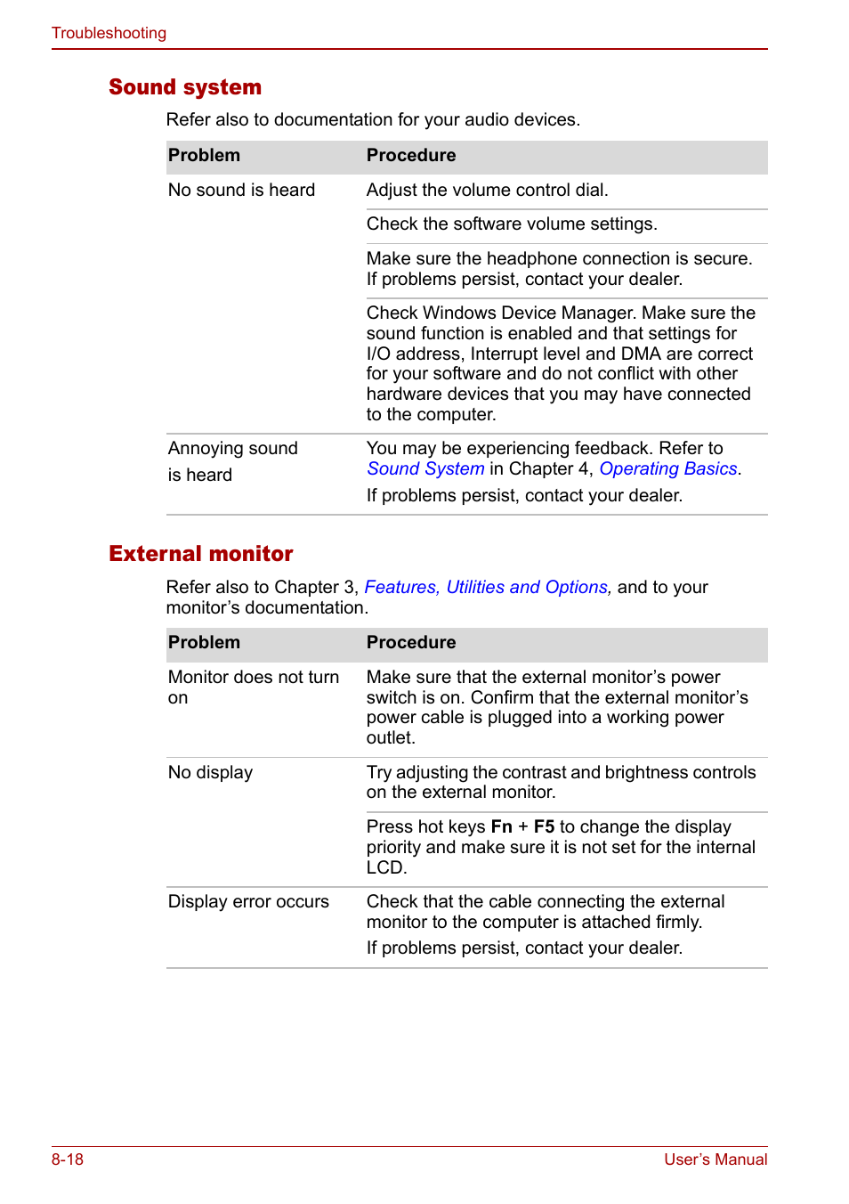 Sound system, External monitor | Toshiba Tecra M7 User Manual | Page 192 / 244