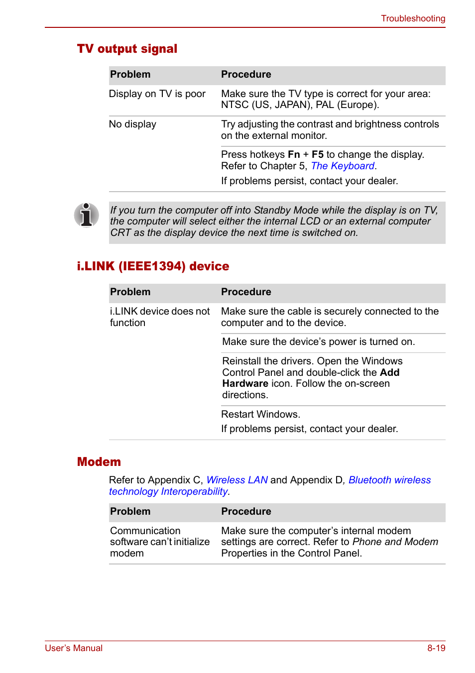 Tv output signal i.link (ieee1394) device modem | Toshiba Tecra M7 User Manual | Page 193 / 244