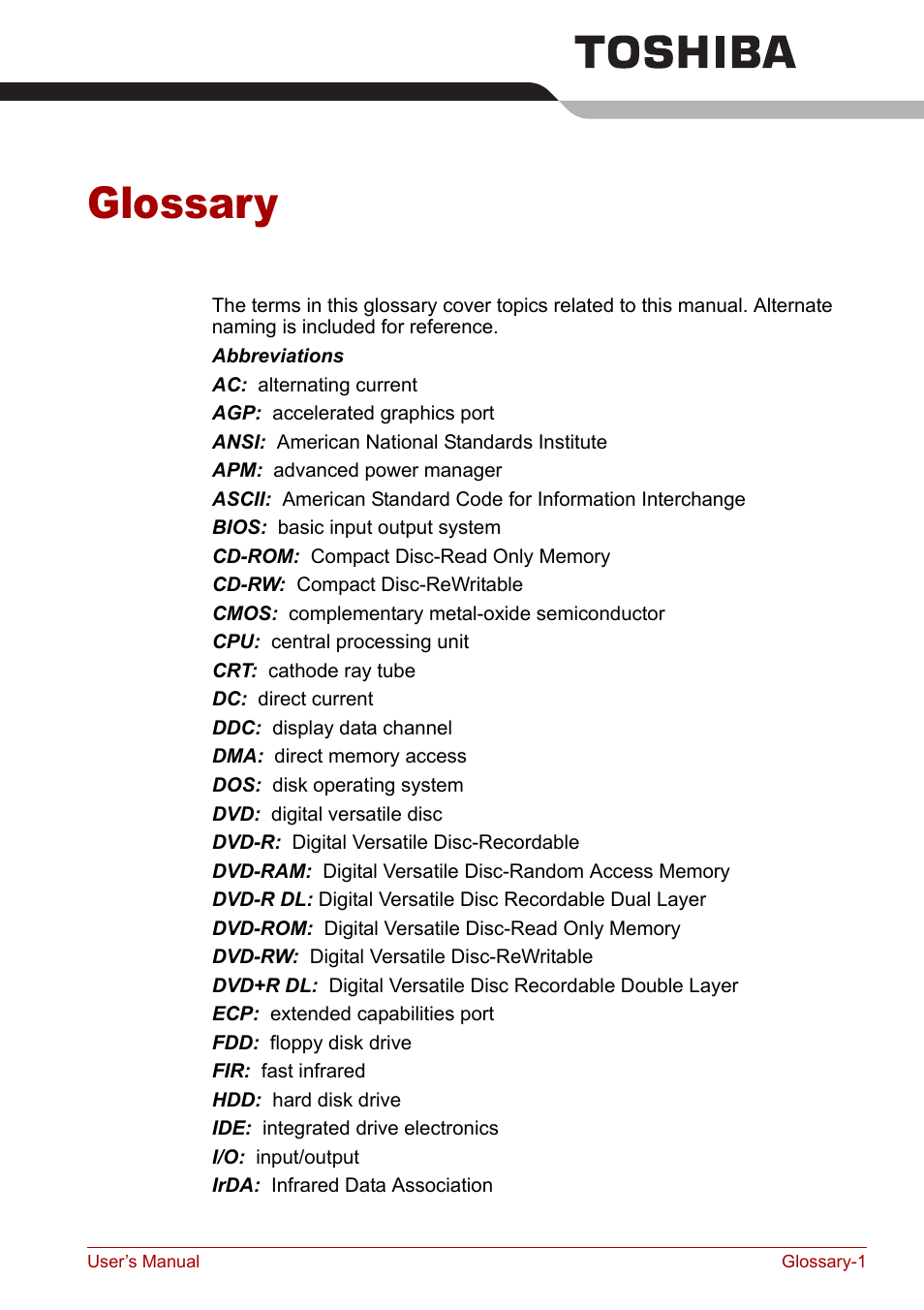 Glossary | Toshiba Tecra M7 User Manual | Page 225 / 244