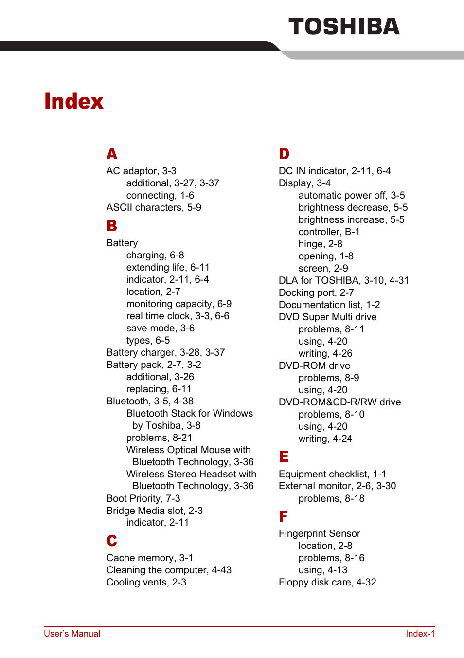 Index | Toshiba Tecra M7 User Manual | Page 239 / 244