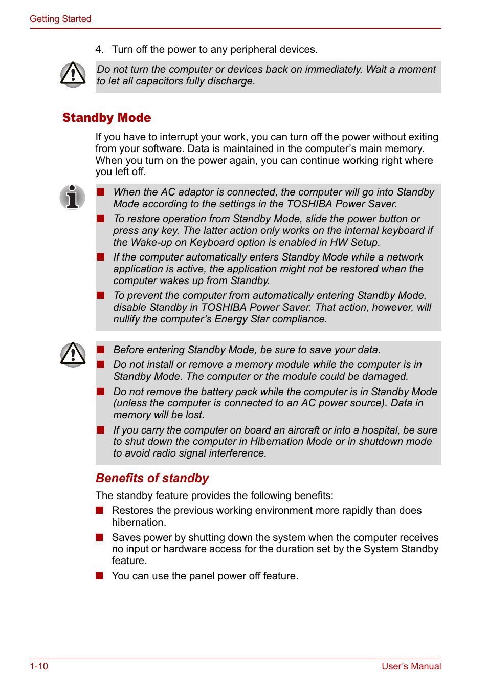 Standby mode | Toshiba Tecra M7 User Manual | Page 30 / 244