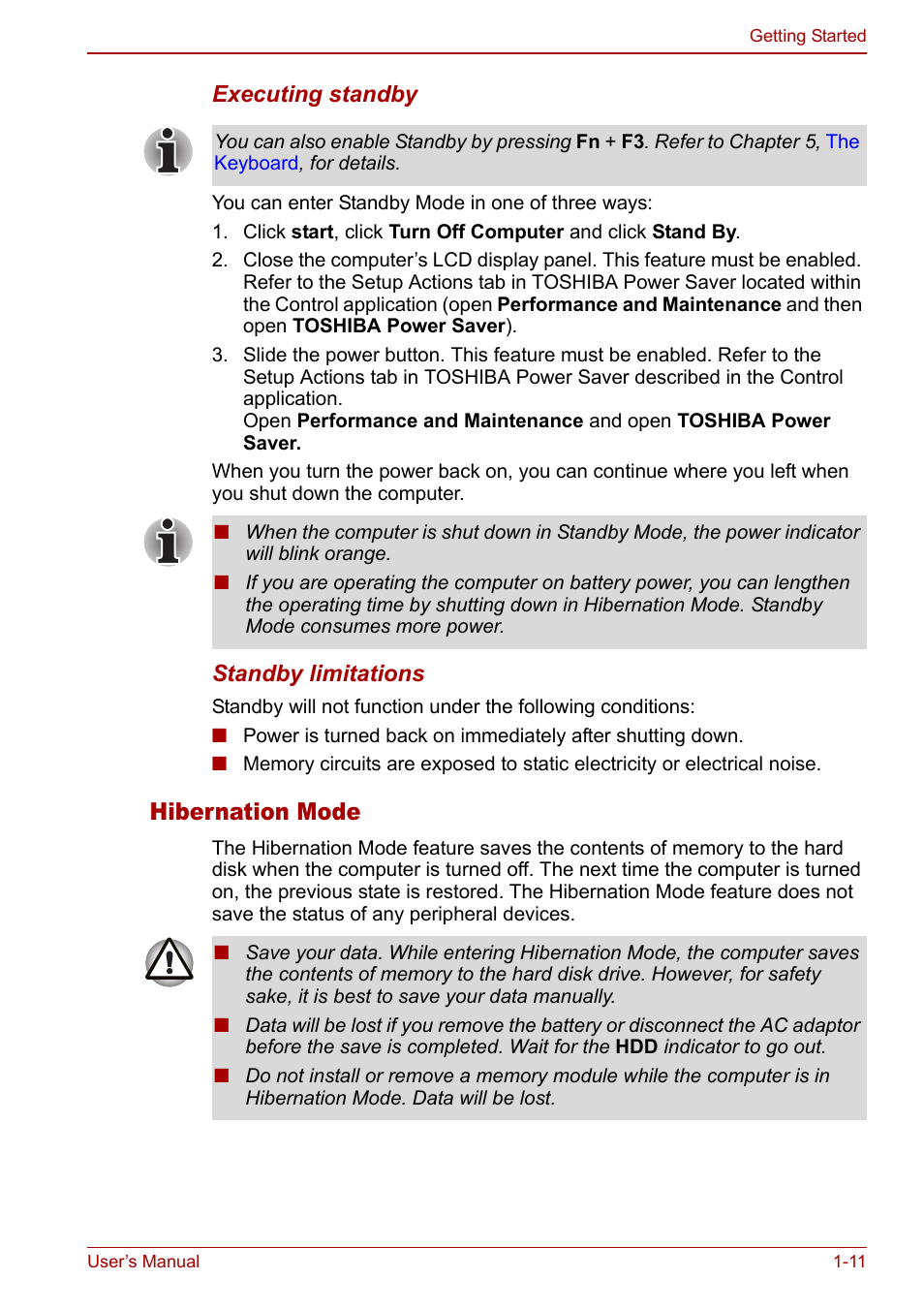 Hibernation mode | Toshiba Tecra M7 User Manual | Page 31 / 244