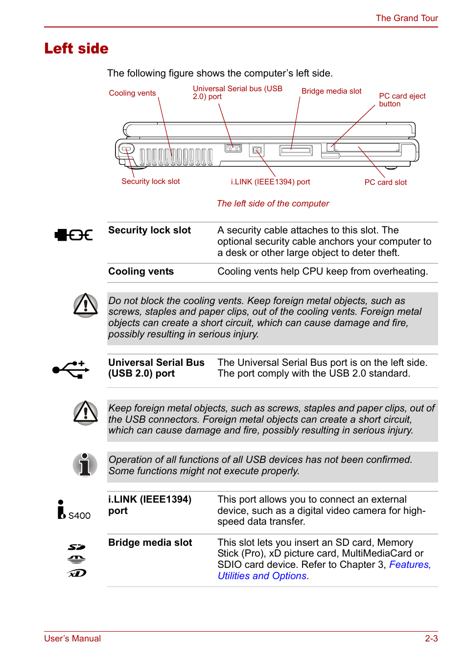 Left side, Left side -3 | Toshiba Tecra M7 User Manual | Page 37 / 244