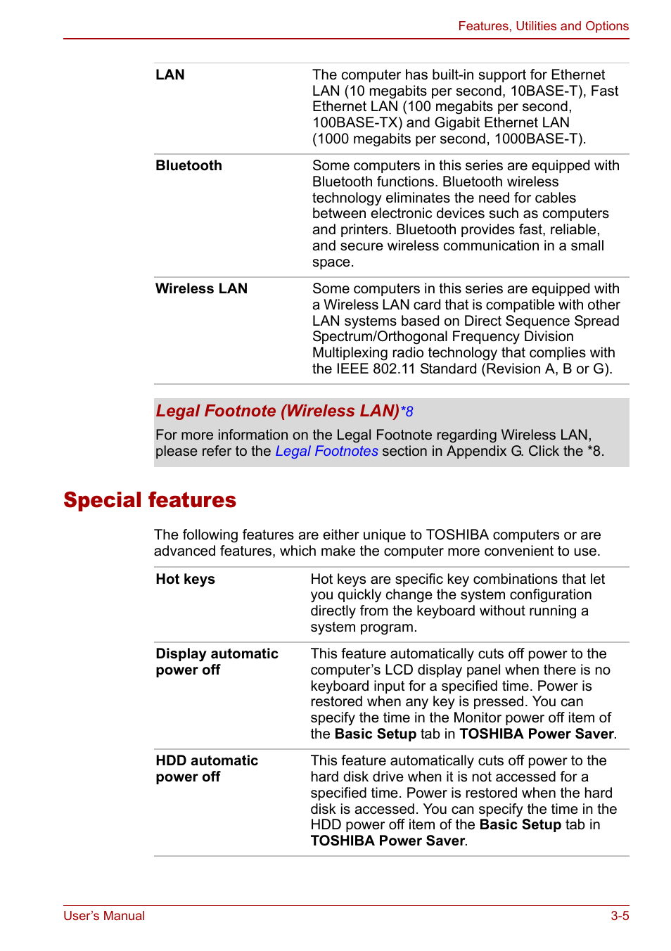 Special features, Special features -5, Special | Features | Toshiba Tecra M7 User Manual | Page 55 / 244