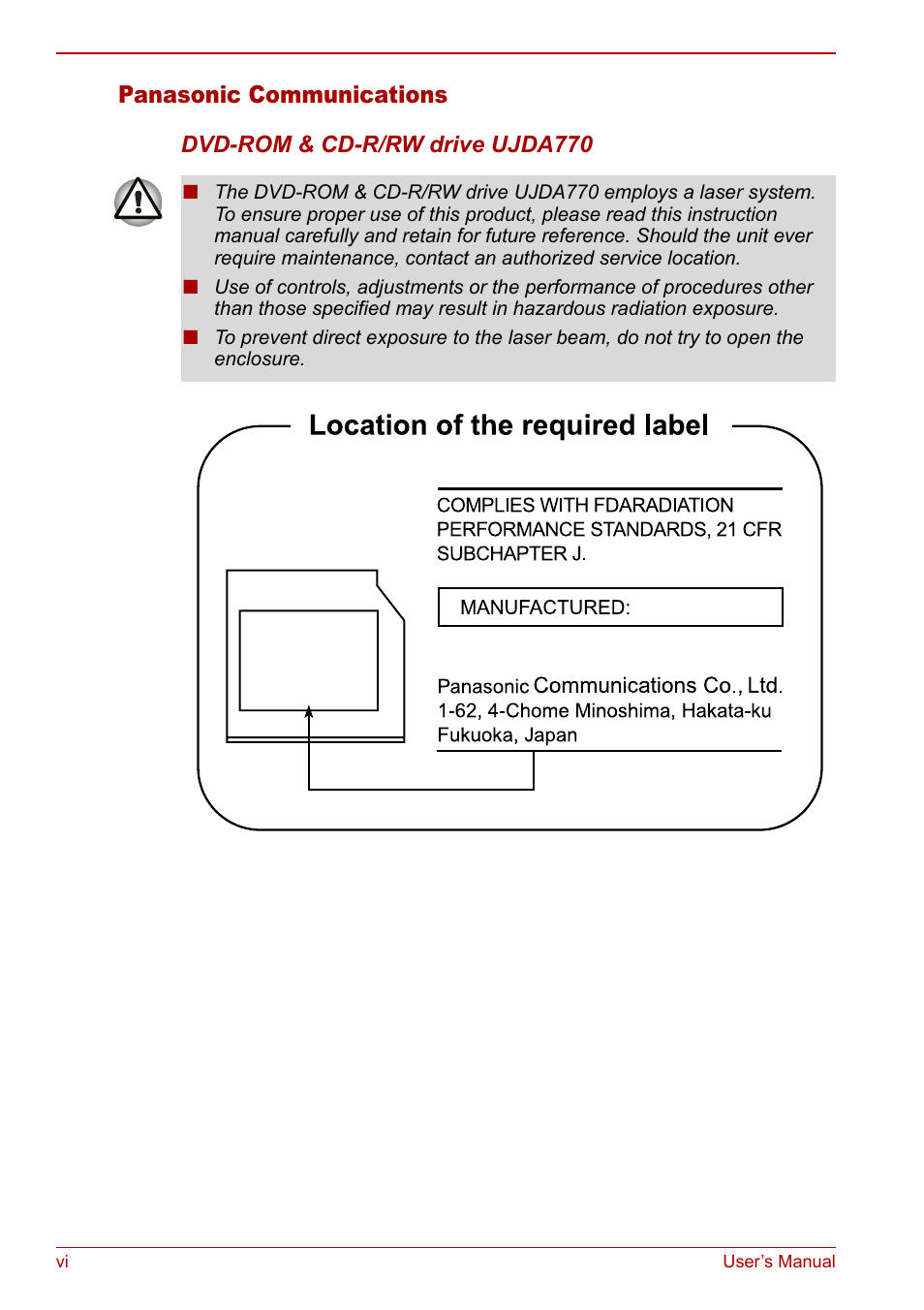 Panasonic communications | Toshiba Tecra M7 User Manual | Page 6 / 244