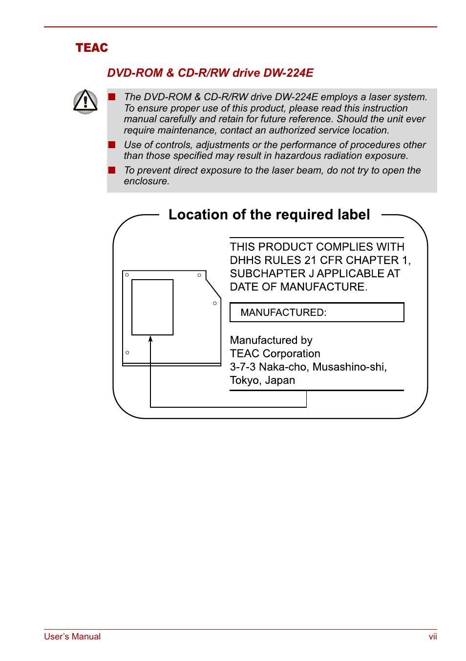 Teac | Toshiba Tecra M7 User Manual | Page 7 / 244