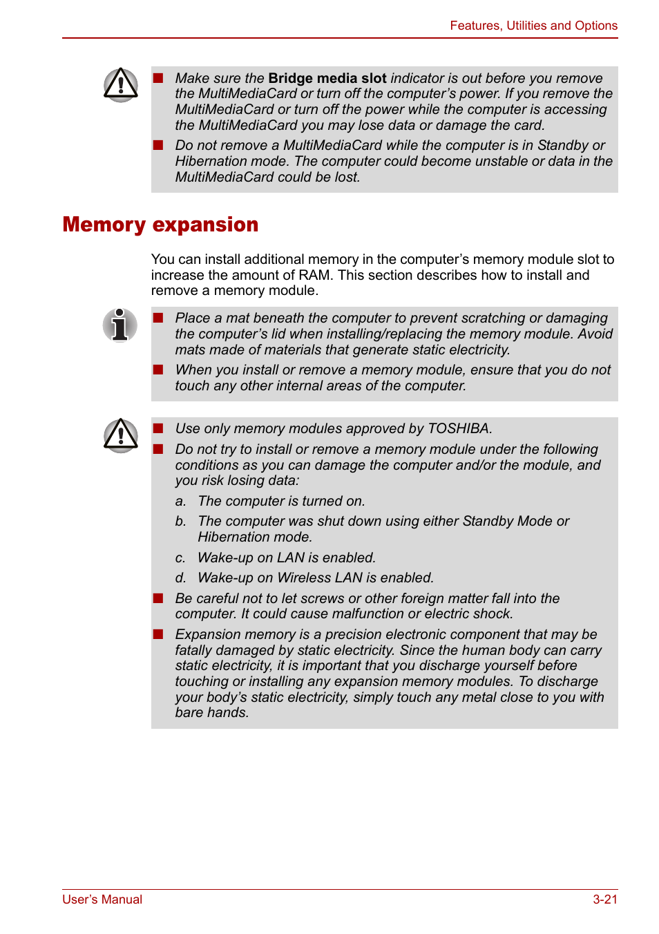 Memory expansion, Memory expansion -21 | Toshiba Tecra M7 User Manual | Page 71 / 244