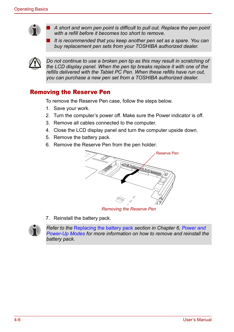 Removing the reserve pen | Toshiba Tecra M7 User Manual | Page 94 / 244