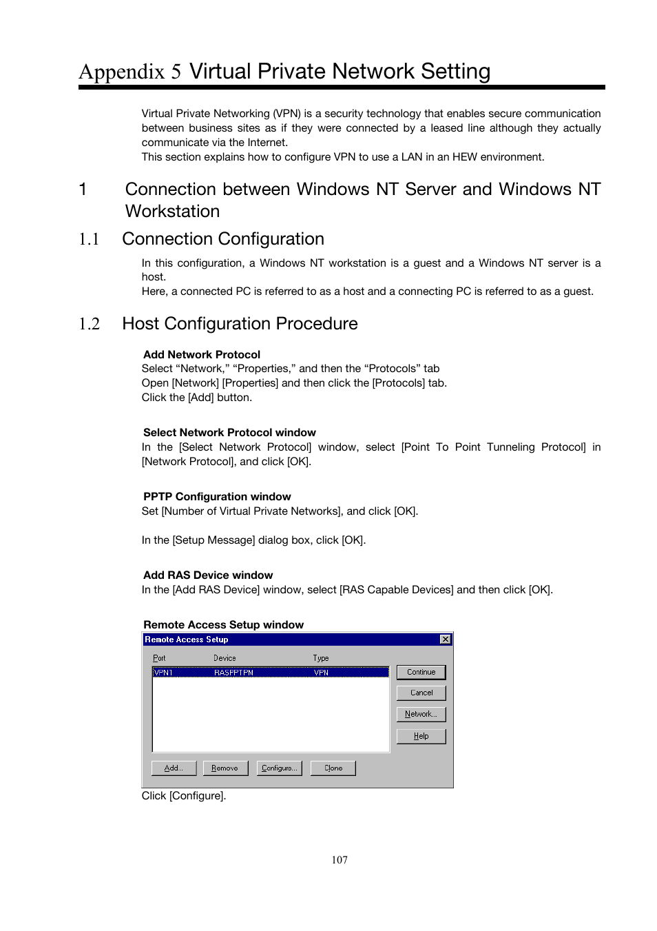 Appendix 5 virtual private network setting, 2 host configuration procedure | Toshiba Magnia 3310 User Manual | Page 116 / 154