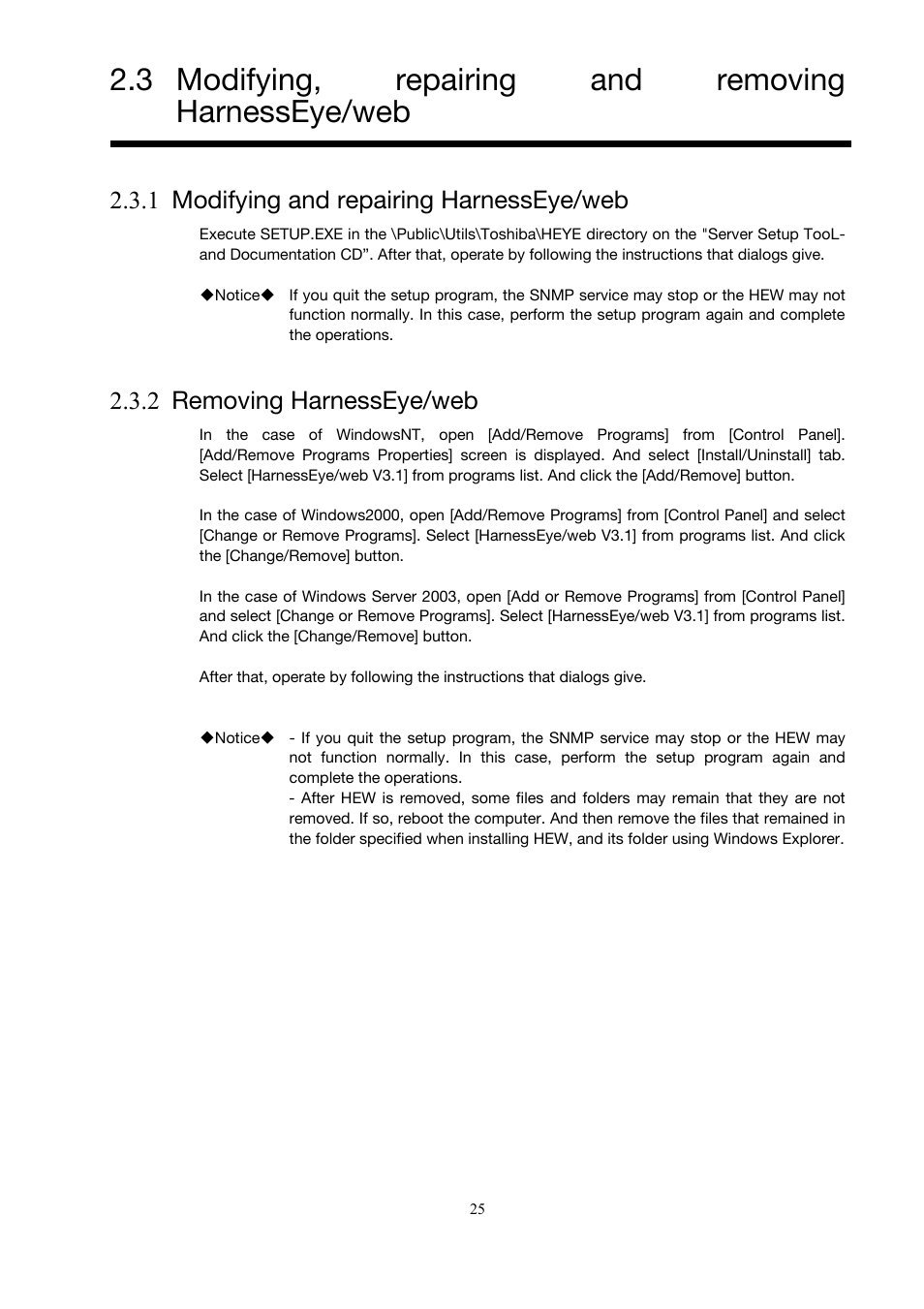 3 modifying, repairing and removing harnesseye/web, 1 modifying and repairing harnesseye/web, 2 removing harnesseye/web | Toshiba Magnia 3310 User Manual | Page 34 / 154
