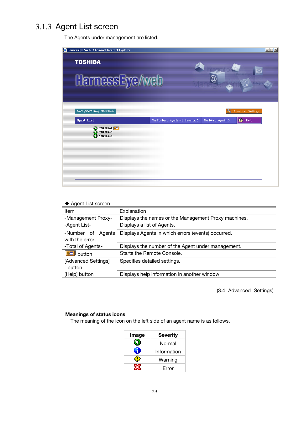 3 agent list screen | Toshiba Magnia 3310 User Manual | Page 38 / 154