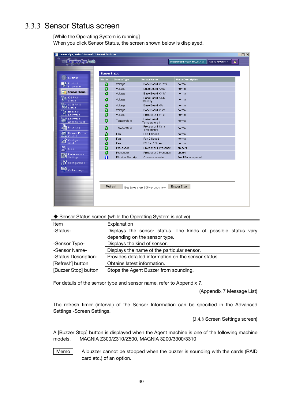 3 sensor status screen | Toshiba Magnia 3310 User Manual | Page 49 / 154