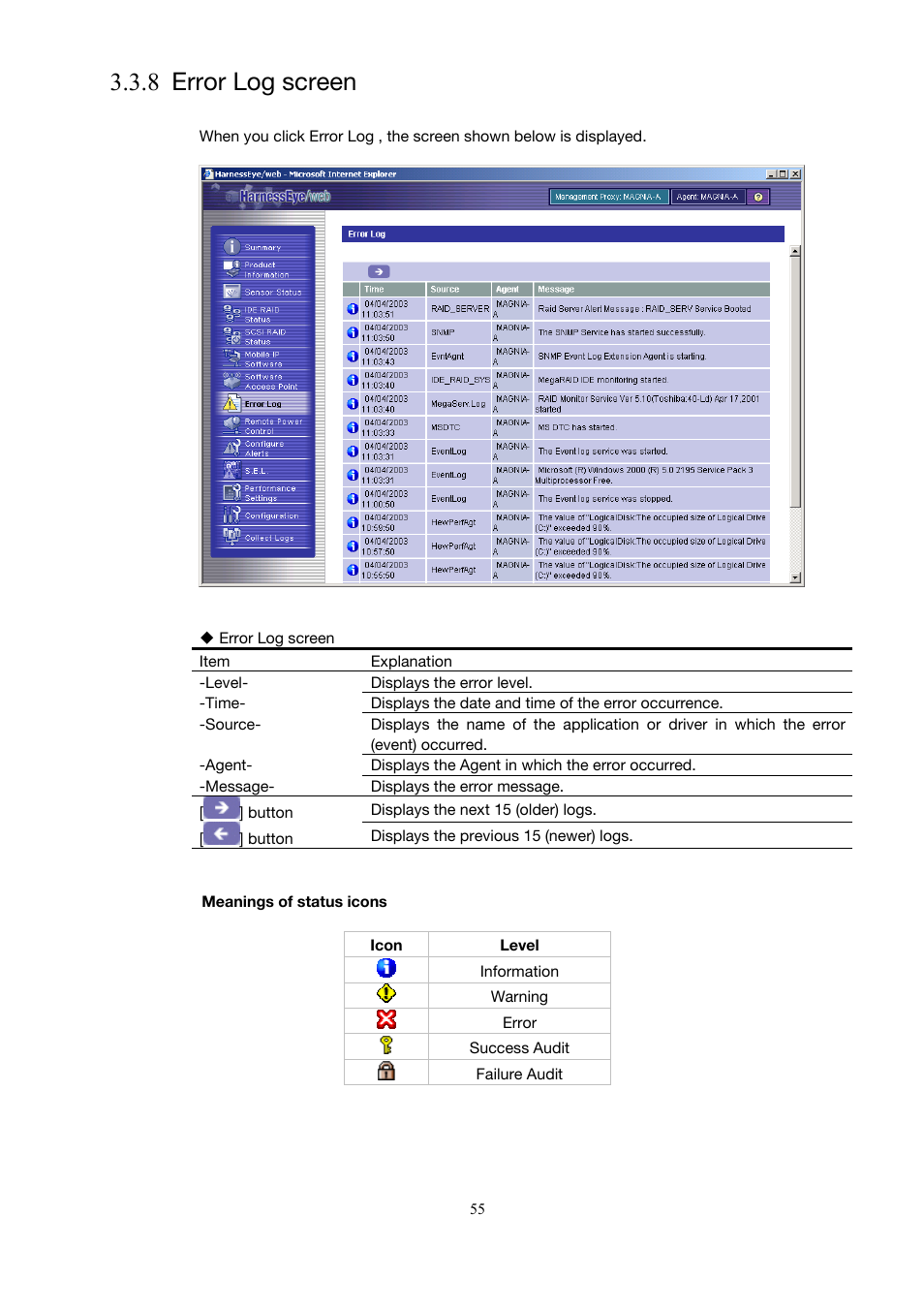 8 error log screen | Toshiba Magnia 3310 User Manual | Page 64 / 154