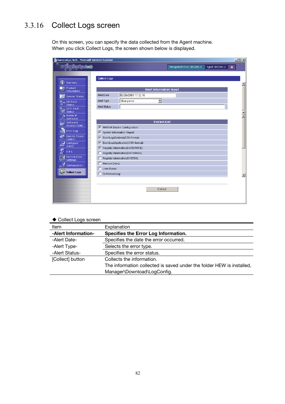 16 collect logs screen | Toshiba Magnia 3310 User Manual | Page 91 / 154