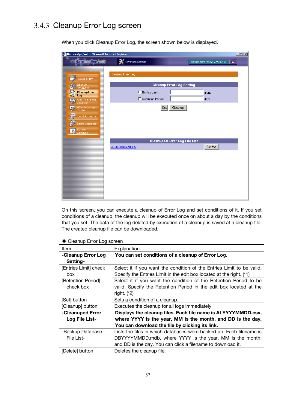 3 cleanup error log screen | Toshiba Magnia 3310 User Manual | Page 96 / 154