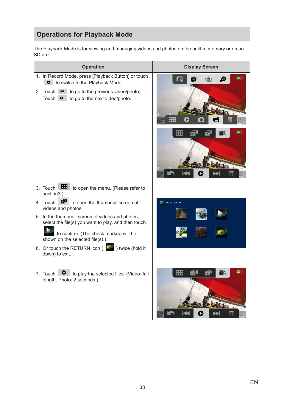 Operations for playback mode | Toshiba Camileo X200 User Manual | Page 38 / 55