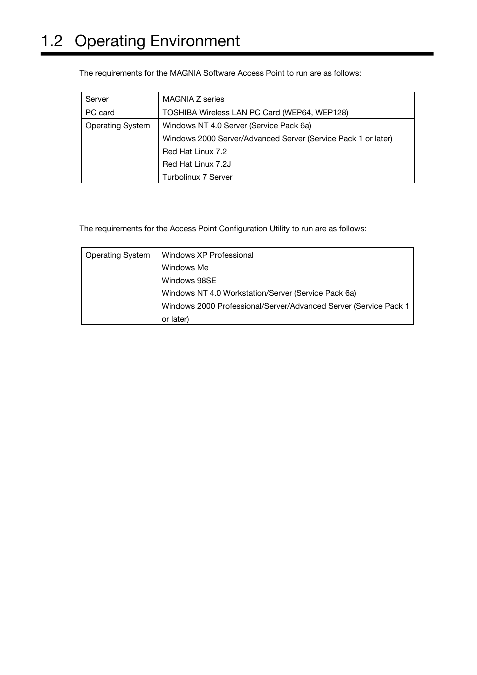 Operating environment, 2 operating environment | Toshiba Magnia Z500 User Manual | Page 14 / 106