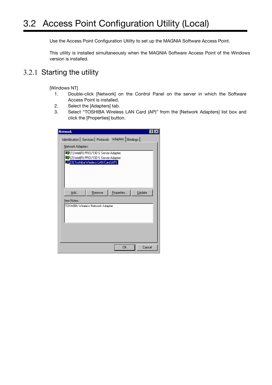 Access point configuration utility (local), Starting the utility, 2 access point configuration utility (local) | 1 starting the utility | Toshiba Magnia Z500 User Manual | Page 43 / 106