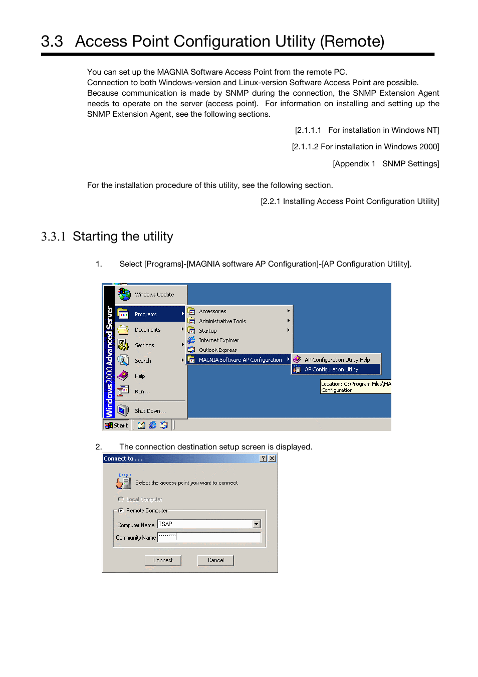 Access point configuration utility (remote), Starting the utility, 3 access point configuration utility (remote) | 1 starting the utility | Toshiba Magnia Z500 User Manual | Page 53 / 106