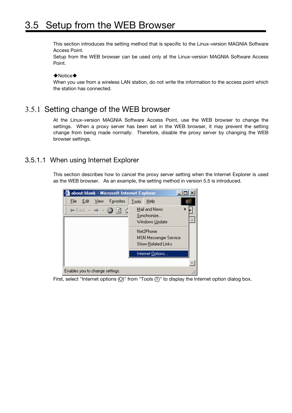 Setup from the web browser, Setting change of the web browser, When using internet explorer | 5 setup from the web browser, 1 setting change of the web browser | Toshiba Magnia Z500 User Manual | Page 59 / 106