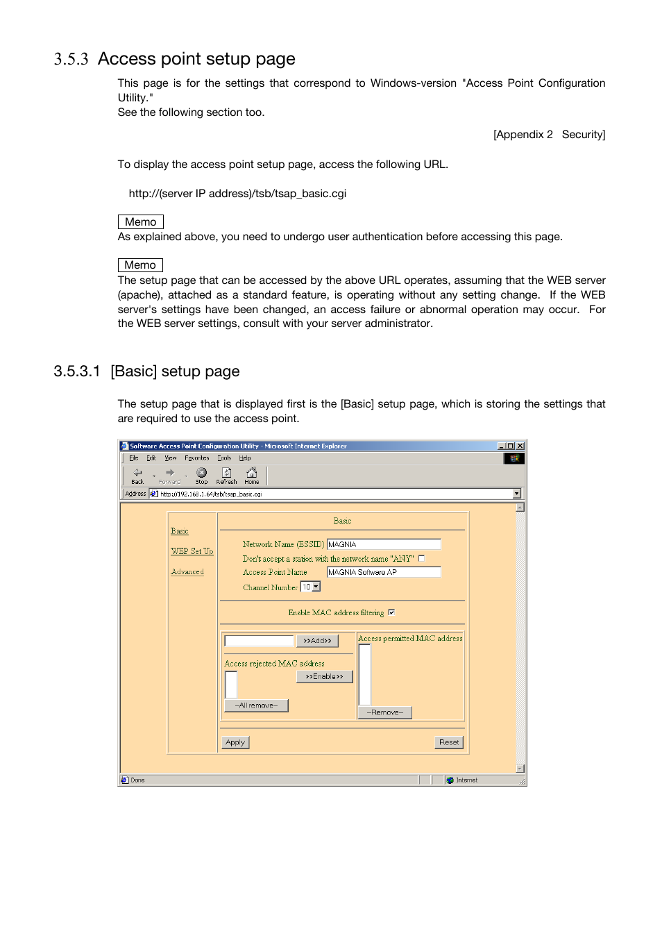 3 access point setup page, 1 [basic] setup page | Toshiba Magnia Z500 User Manual | Page 64 / 106