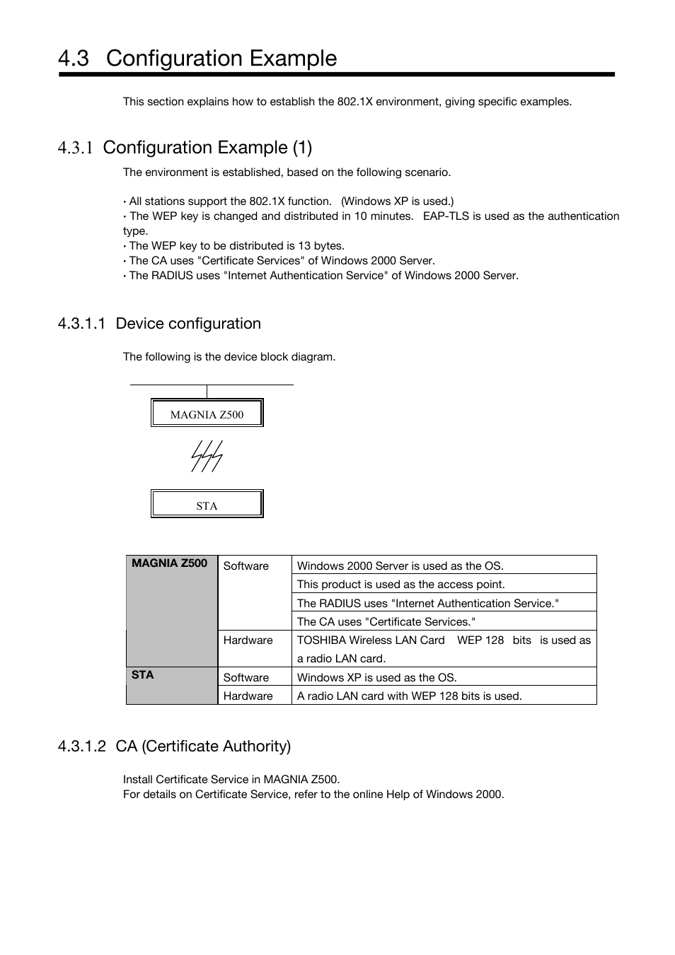 Configuration example, Configuration example (1), Device configuration | Ca (certificate authority), 3 configuration example, 1 configuration example (1), 1 device configuration, 2 ca (certificate authority) | Toshiba Magnia Z500 User Manual | Page 80 / 106