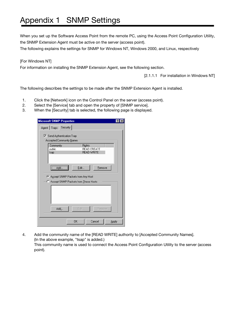 Appendix 1 snmp settings | Toshiba Magnia Z500 User Manual | Page 94 / 106