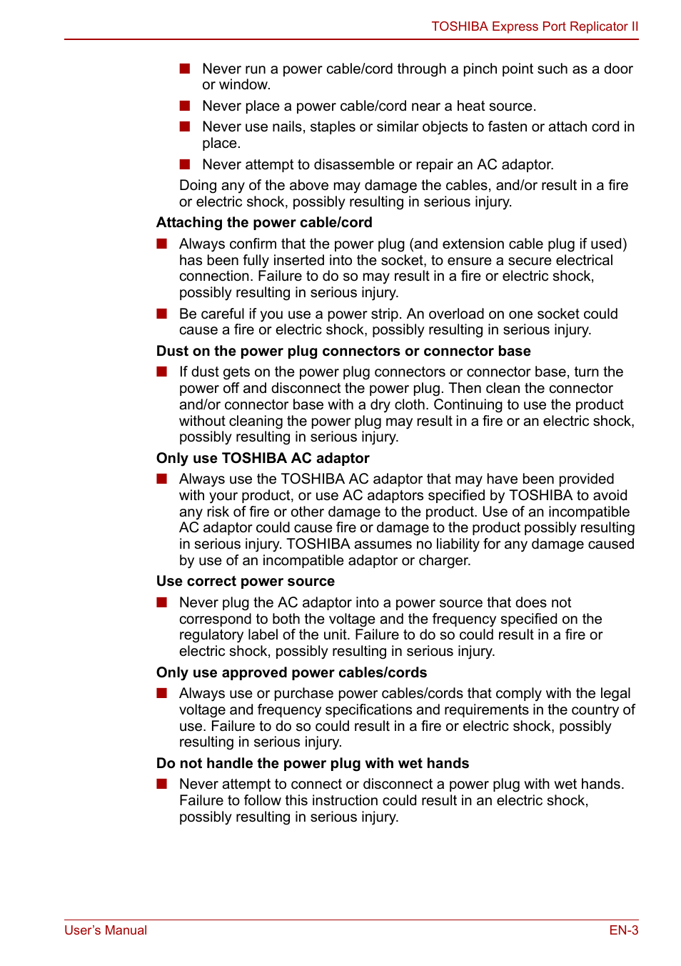 Toshiba Express Port Replicator II User Manual | Page 3 / 37