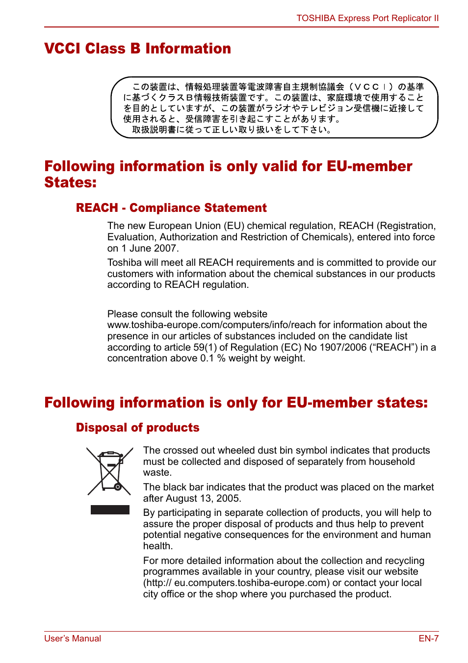 Following information is only for eu-member states | Toshiba Express Port Replicator II User Manual | Page 7 / 37