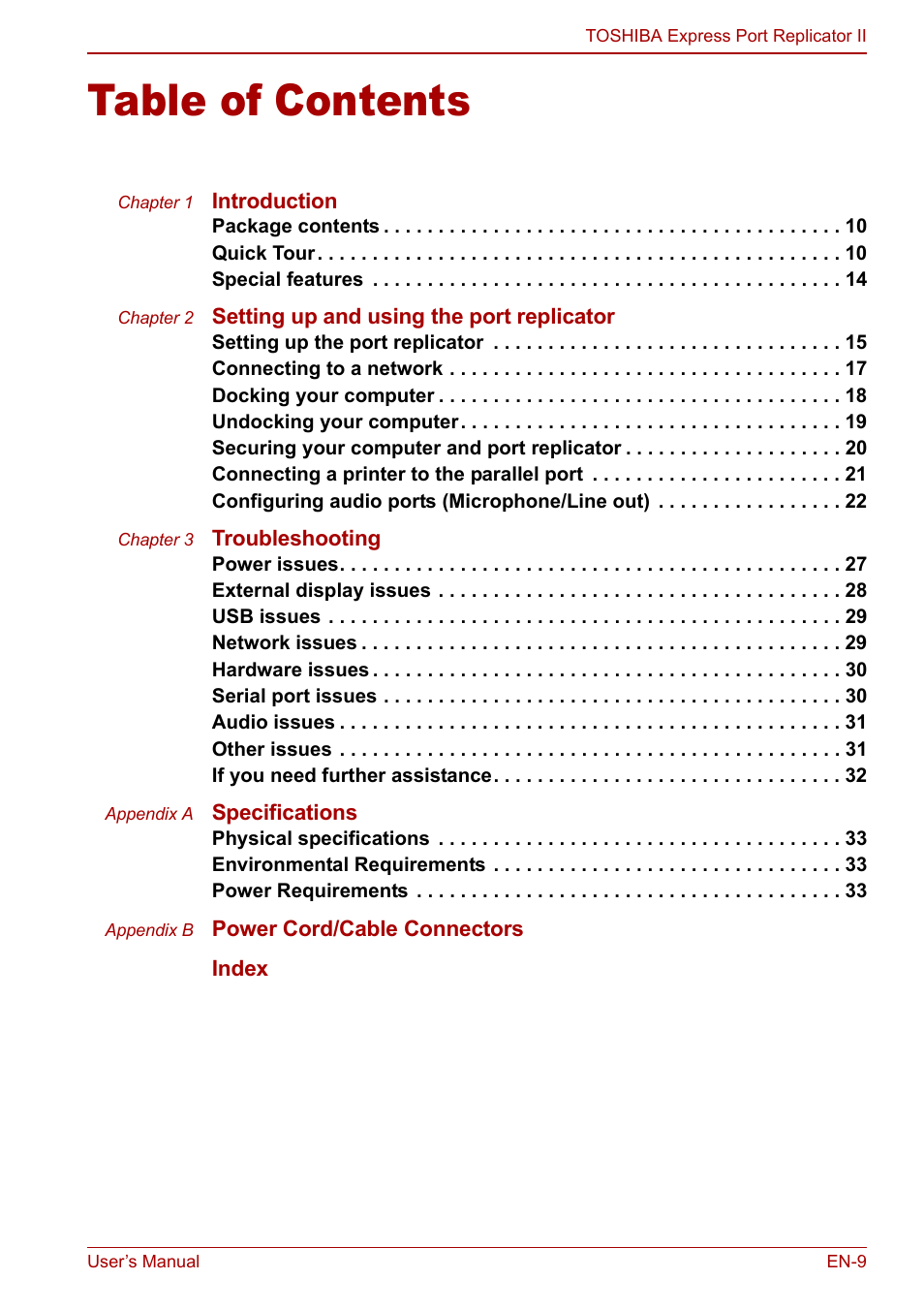 Toshiba Express Port Replicator II User Manual | Page 9 / 37