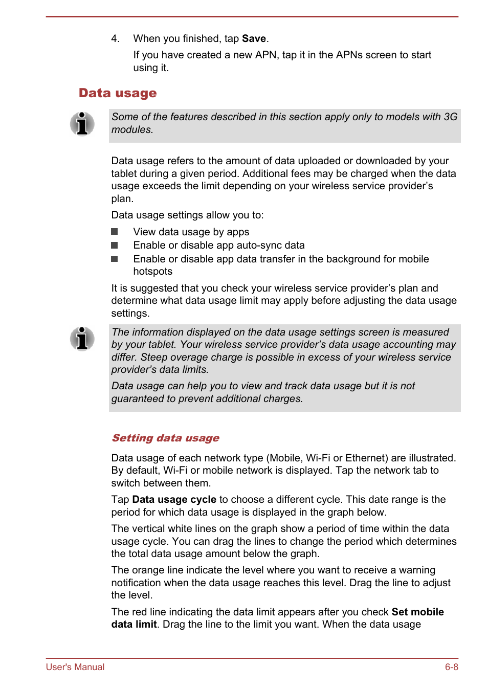 Data usage | Toshiba AT10-A User Manual | Page 60 / 94