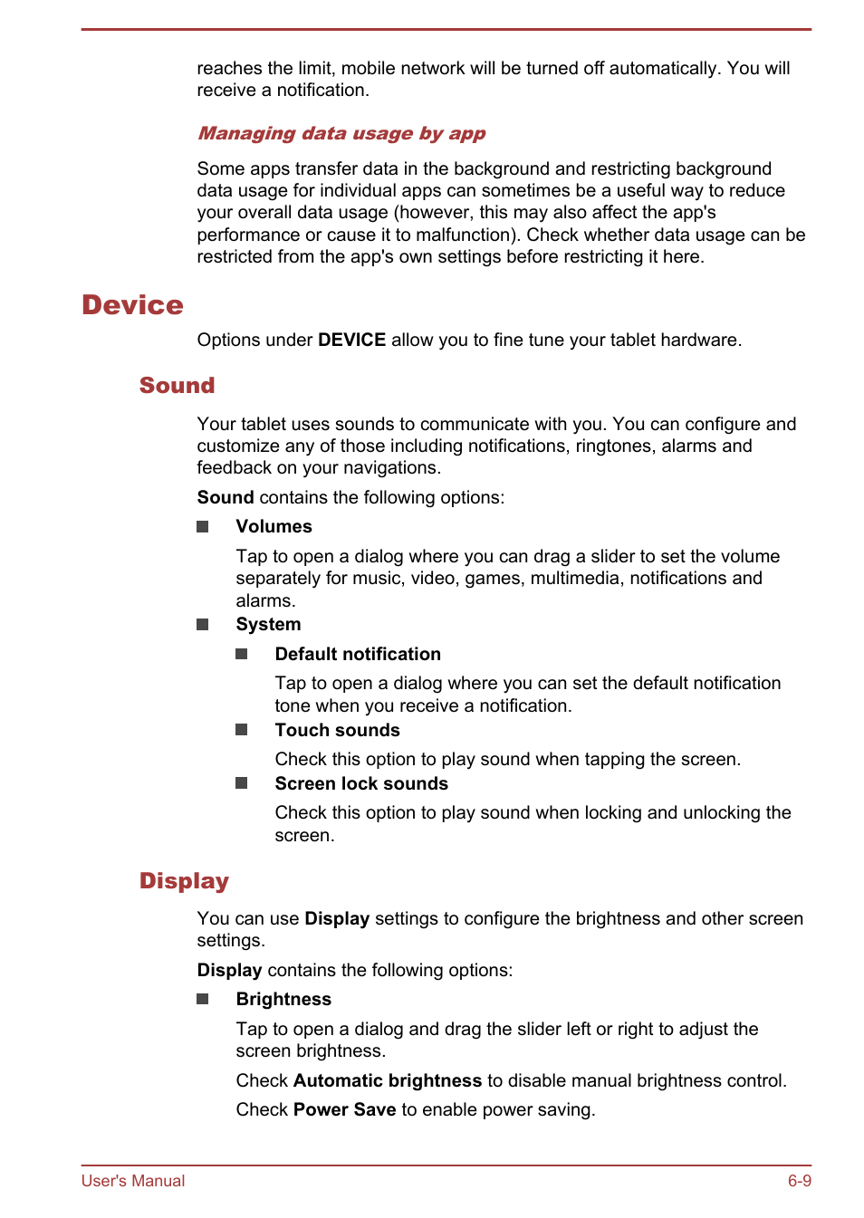 Device, Sound, Display | Device -9 | Toshiba AT10-A User Manual | Page 61 / 94