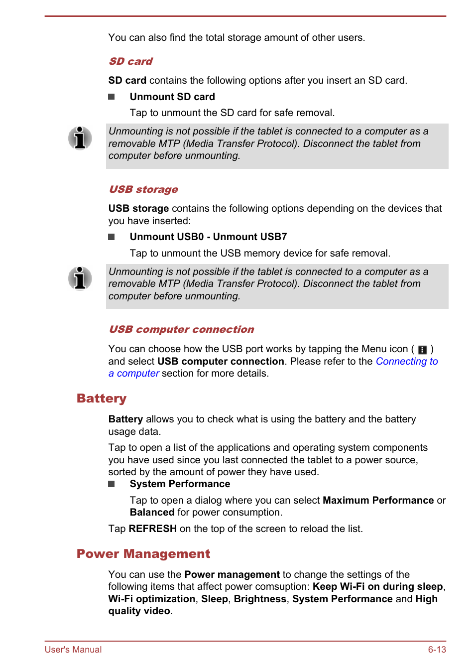 Battery, Power management | Toshiba AT10-A User Manual | Page 65 / 94