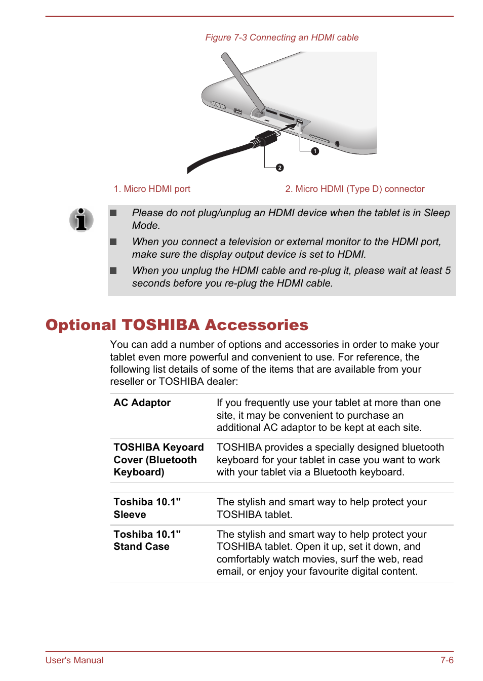 Optional toshiba accessories, Optional toshiba accessories -6 | Toshiba AT10-A User Manual | Page 81 / 94