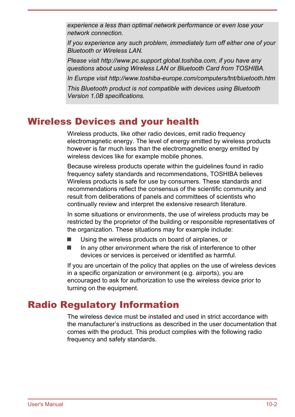 Wireless devices and your health, Radio regulatory information | Toshiba AT10-A User Manual | Page 88 / 94