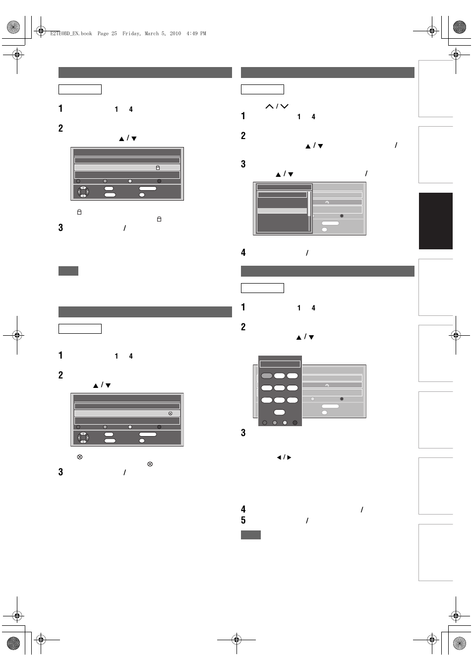 Adult lock, Delete channels, Channel move | Edit channel names | Toshiba RD100 User Manual | Page 25 / 80