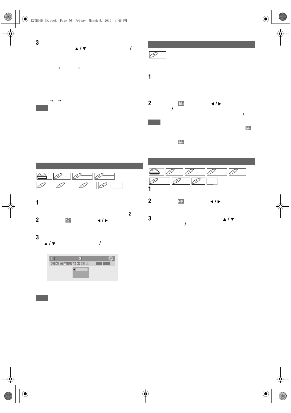 Switching virtual surround system, Switching camera angles reducing block noise | Toshiba RD100 User Manual | Page 56 / 80