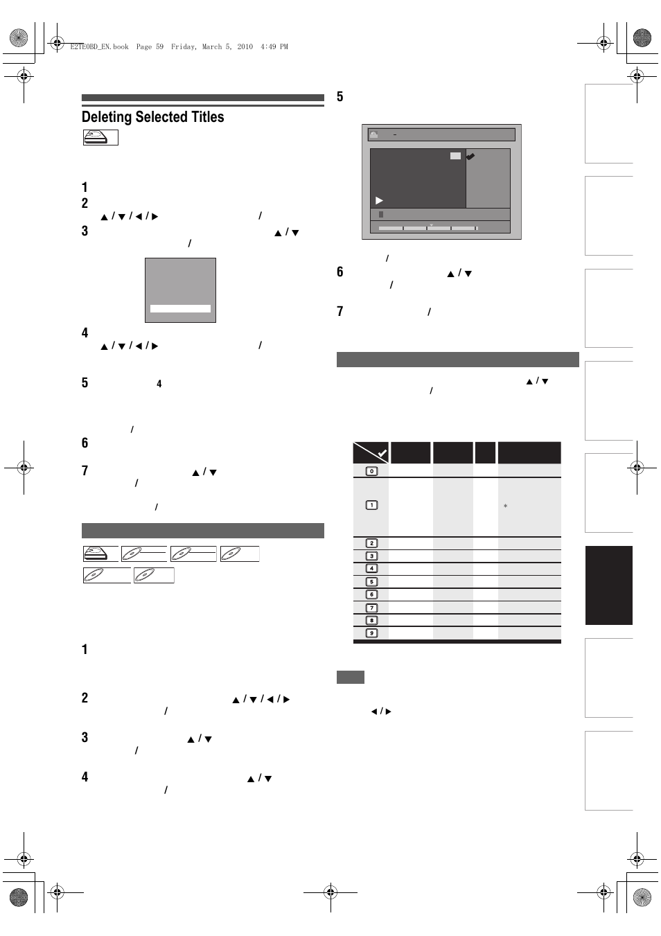 Deleting selected titles, Editing title name, Guide to editing title names | Toshiba RD100 User Manual | Page 59 / 80