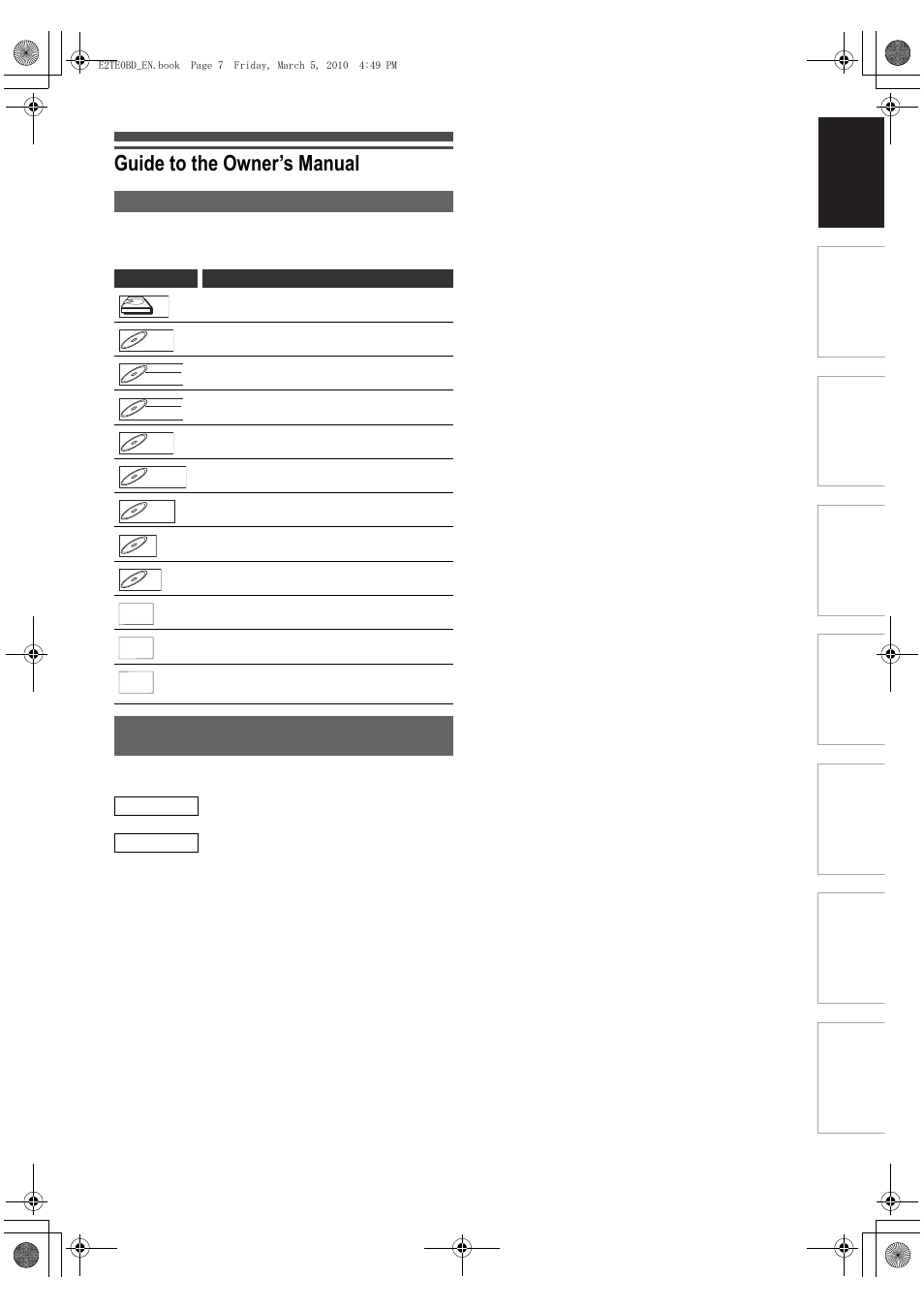 Guide to the owner’s manual, Symbols used in the owner’s manual, Symbols for tuner setting and recording | Toshiba RD100 User Manual | Page 7 / 80