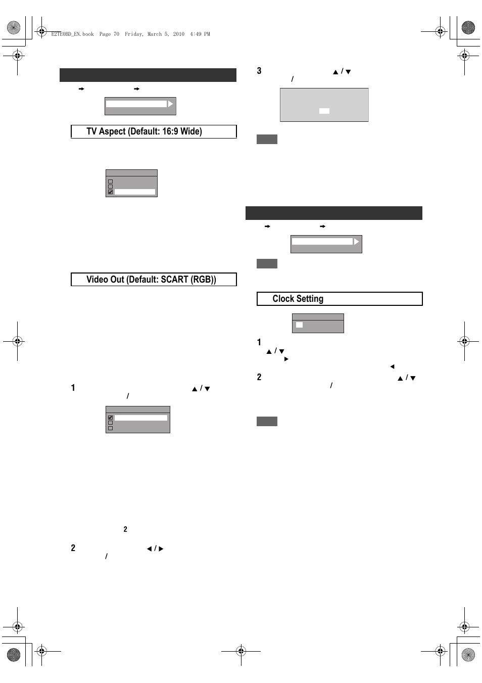 Video, Clock, A clock setting | Toshiba RD100 User Manual | Page 70 / 80