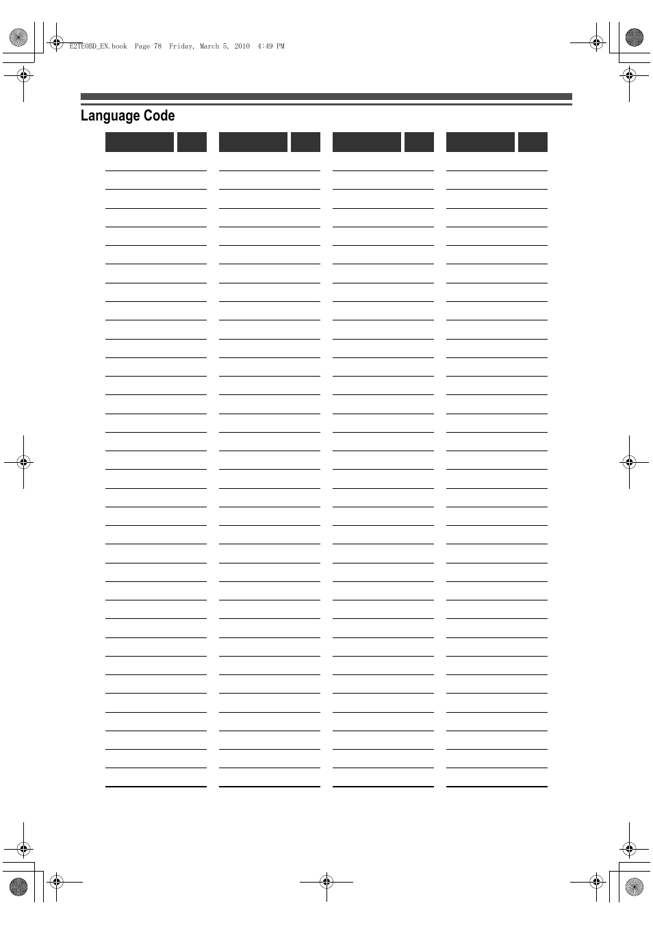 Language code | Toshiba RD100 User Manual | Page 78 / 80